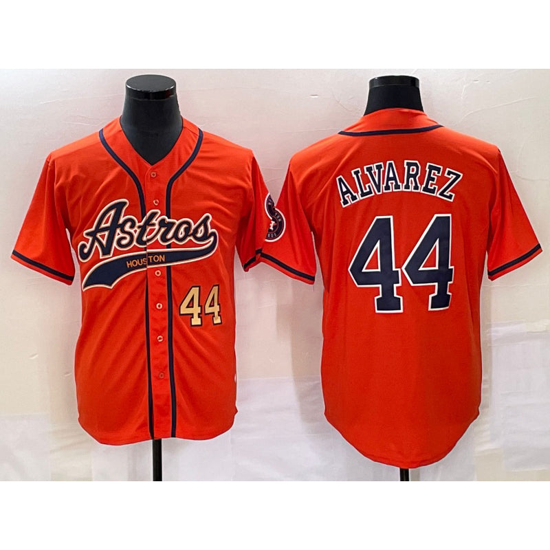 Houston Astros #44 Yordan Alvarez Number Orange MIKSHPS With Patch Cool Base Stitched Jersey