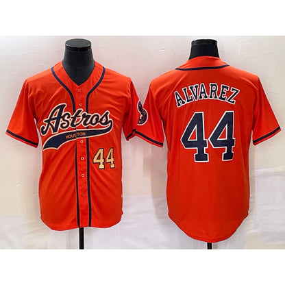 Houston Astros #44 Yordan Alvarez Number Orange MIKSHPS With Patch Cool Base Stitched Jersey