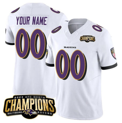 Custom B.Ravens Active Player White MIKSHPS 2023 F.U.S.E. AFC North Champions Vapor Limited Stitched Jersey