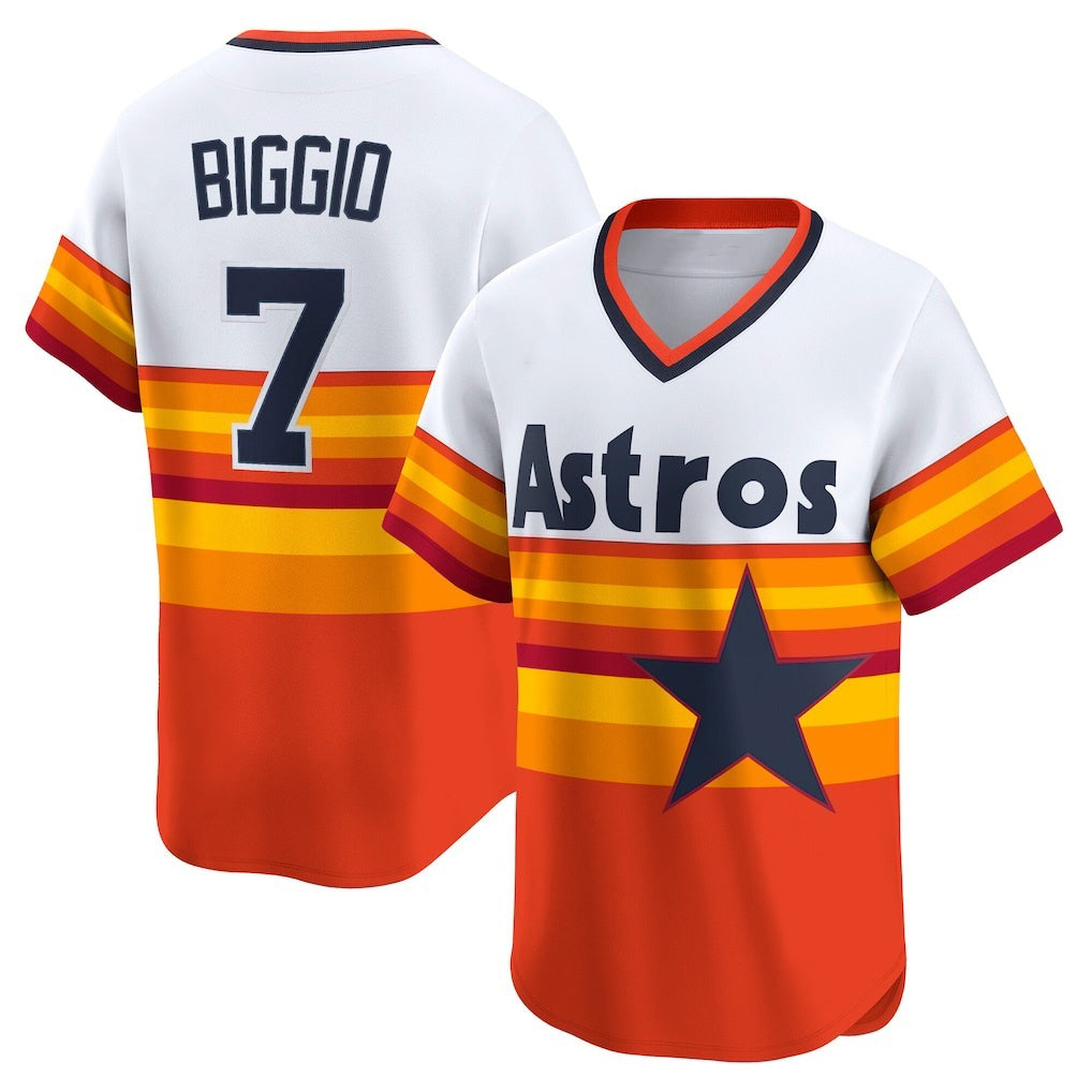 Houston Astros #7 Craig Biggio White MIKSHPS Throwback Cooperstown Collection Limited Player Jersey