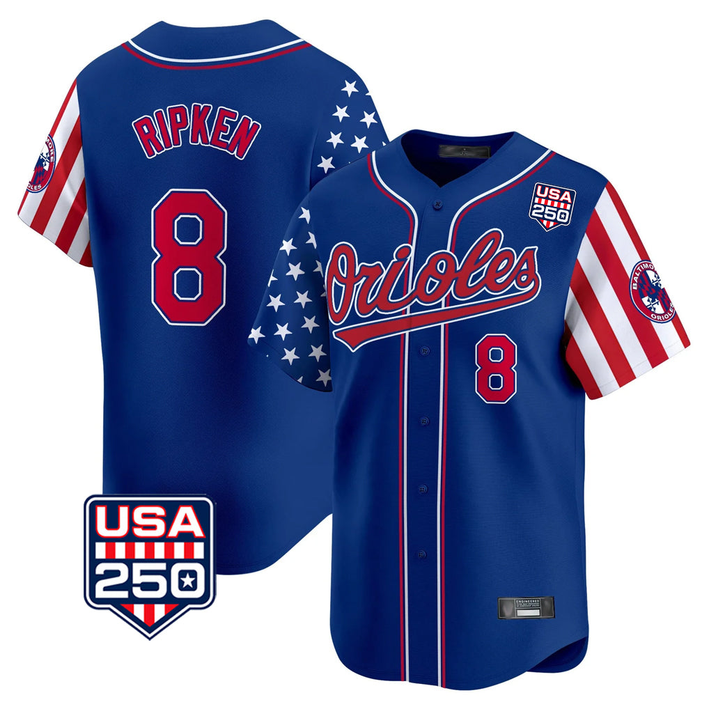 Baltimore Orioles #8 Cal Ripken Player Royal MIKSHPS USA 250 Independence Day Vapor Premier Limited Home Game Stitched Jerseys