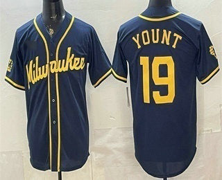 Milwaukee Brewers #19 Robin Yount Navy Blue MIKSHPS Stitched Cool Base Jersey