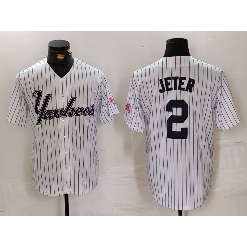 New York Yankees #2 Derek Jeter White MIKSHPS Pinstripe Fashion Cool Base Jersey 3
