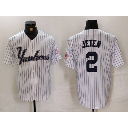 New York Yankees #2 Derek Jeter White MIKSHPS Pinstripe Fashion Cool Base Jersey 3