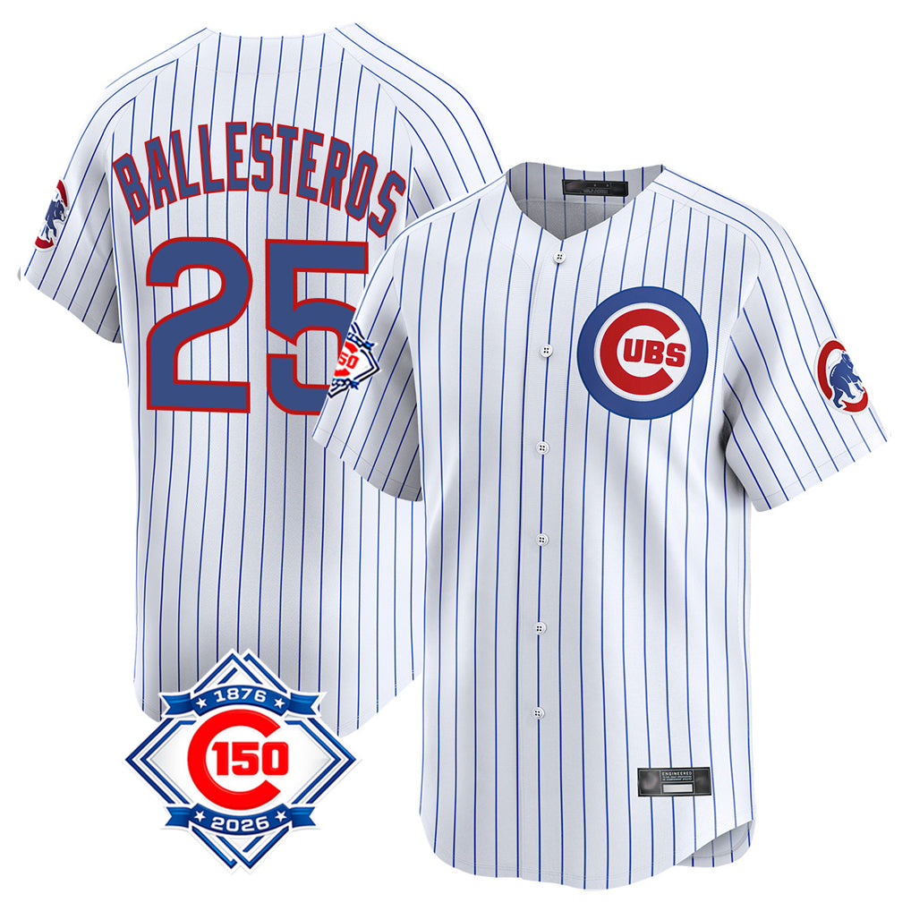 Chicago Cubs #25 Moises Ballesteros Player White MIKSHPS 150th Anniversary Limited Home Game Stitched Jerseys