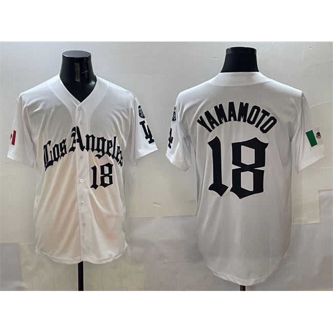 Los Angeles Dodgers #18 Yoshinobu Yamamoto White MIKSHPS Mexico 2025 LA Gothic Style With Fernando Patch Vapor Premier Limited Stitched Jersey