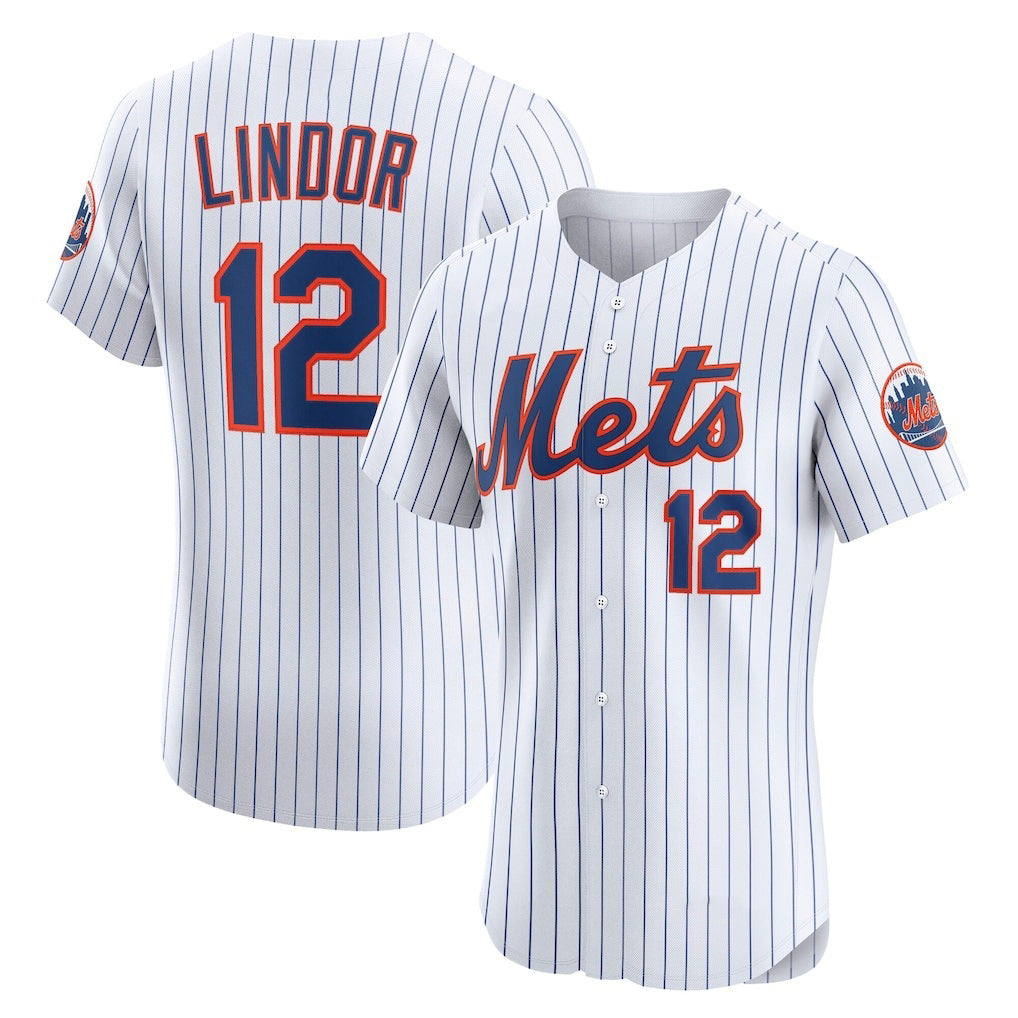 New York Mets #12 Francisco Lindor White MIKSHPS Home Elite Player Jersey
