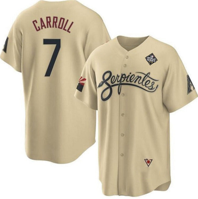 Arizona Diamondbacks #7 Corbin Carroll Gold MIKSHPS 2023 World Series City Connect Cool Base Stitched Jersey