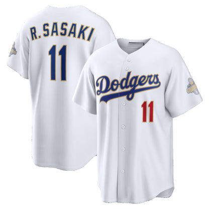 Los Angeles Dodgers #11 Roki Sasaki White MIKSHPS 2026 Gold Collection Stadium Jersey