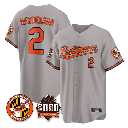 Baltimore Orioles #2 Gunnar Henderson Player Gray MIKSHPS 30th Anniversary of 2131 Home Game Stitched Jerseys