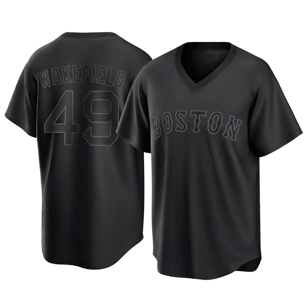 Boston Red Sox #49 Tim Wakefield Player Black MIKSHPS T-shirt Home Game Stitched Jerseys