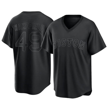 Boston Red Sox #49 Tim Wakefield Player Black MIKSHPS T-shirt Home Game Stitched Jerseys
