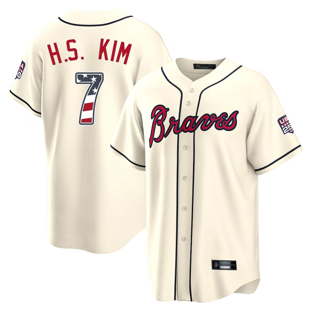 Atlanta Braves #7 Ha-Seong Kim Player Cream MIKSHPS USA 250 Fourth Of July Limited Home Game Stitched Jerseys
