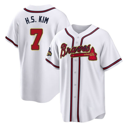 Atlanta Braves #7 Ha-Seong Kim Player White Gold MIKSHPS Home Game Stitched Jerseys