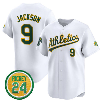 Oakland Athletics #9 Reggie Jackson White MIKSHPS 2024 Home Limited With Rickey Henderson Patch Stitched Jersey