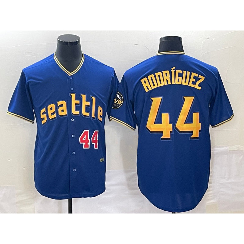 Seattle Mariners #44 Julio Rodriguez Number Blue MIKSHPS 2023 City Connect Cool Base Stitched Jersey 1