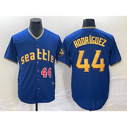 Seattle Mariners #44 Julio Rodriguez Number Blue MIKSHPS 2023 City Connect Cool Base Stitched Jersey 1