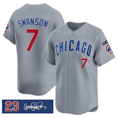 Chicago Cubs #7 Dansby Swanson Gray MIKSHPS 'Ryne Sandberg Tribute' Vapor Limited V3 Stitched Jersey