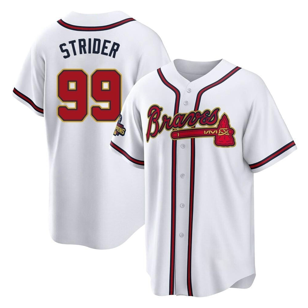 Atlanta Braves #99 Spencer Strider Player White Gold MIKSHPS Home Game Stitched Jerseys