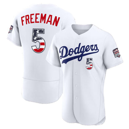 Los Angeles Dodgers #5 Freddie Freeman Fourth of July White MIKSHPS USA 250 Authentic Jersey