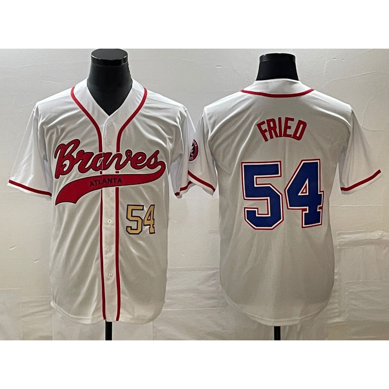 Atlanta Braves #54 Max Fried Number White MIKSHPS Cool Base With Patch Stitched Jersey