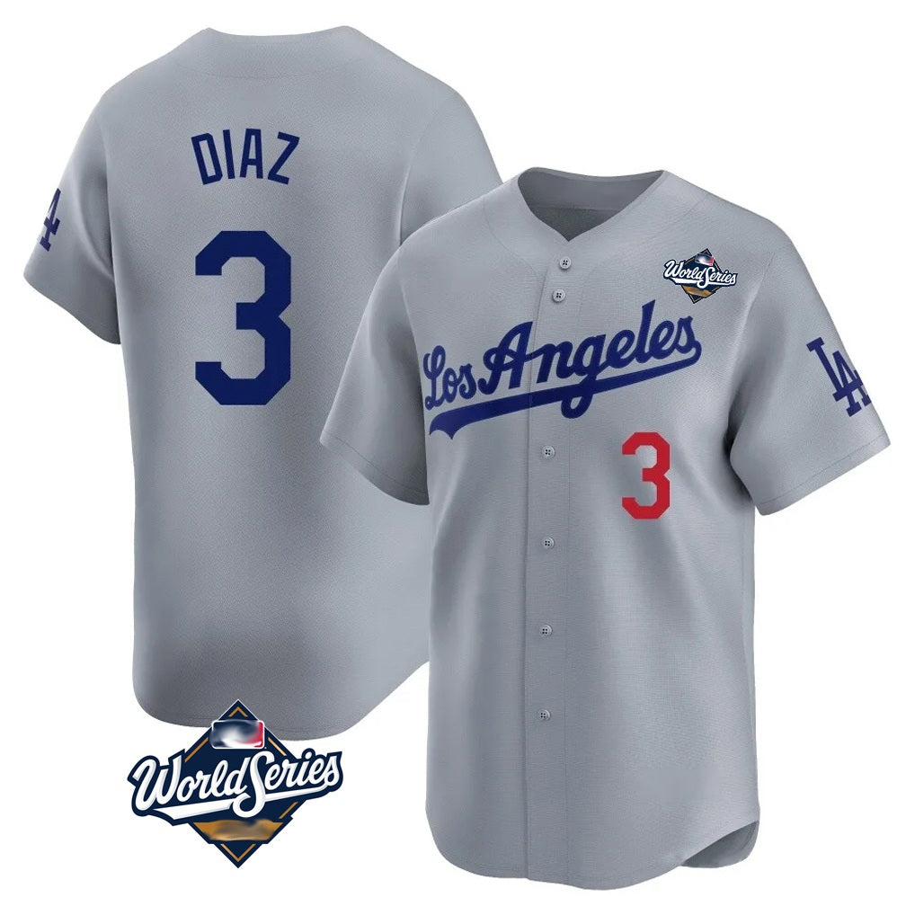 Los Angeles Dodgers #3 Edwin D¨ªaz Player Gray MIKSHPS World Series Limited Home Stitched Jerseys