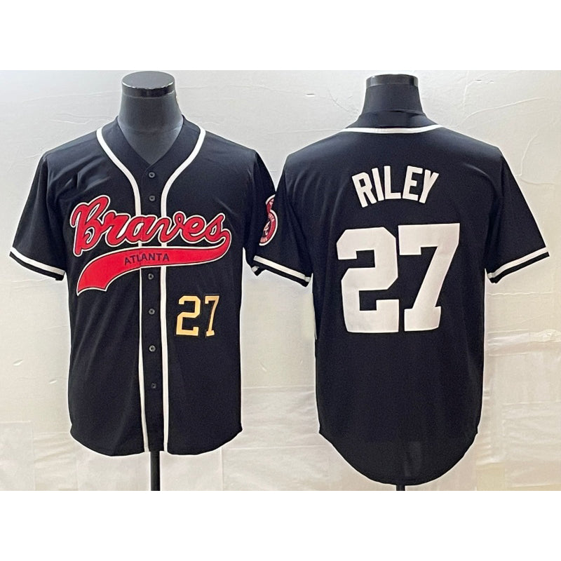 Atlanta Braves #27 Austin Riley Number Black MIKSHPS Cool Base Stitched Jersey
