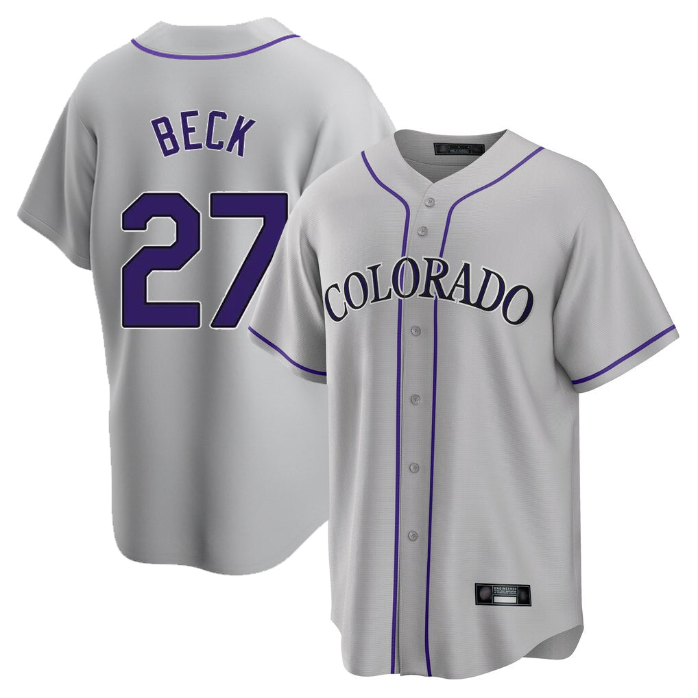 Colorado Rockies #27 Jordan Beck Player Gray MIKSHPS Game Home Stitched Jerseys