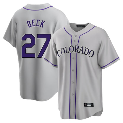 Colorado Rockies #27 Jordan Beck Player Gray MIKSHPS Game Home Stitched Jerseys