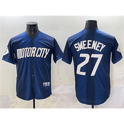 Detroit Tigers #27 Trey Sweeney 2024 Navy MIKSHPS City Connect Cool Base Limited Stitched Jersey