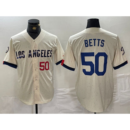 Los Angeles Dodgers #50 Mookie Betts Number Cream MIKSHPS 2024 City Connect Limited Stitched Jersey 2