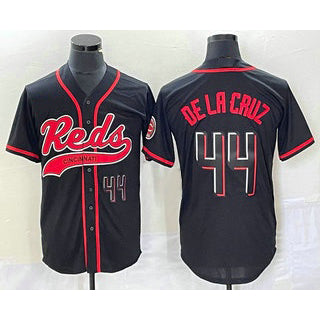 Cincinnati Reds #44 Elly De La Cruz Number Black MIKSHPS With Patch Cool Base Stitched Jersey