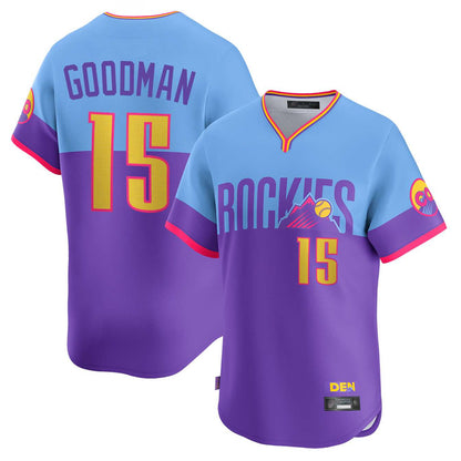 Colorado Rockies #15 Hunter Goodman Player Purple-Light Blue MIKSHPS City Connect Limited Home T-shirt Stitched Jerseys