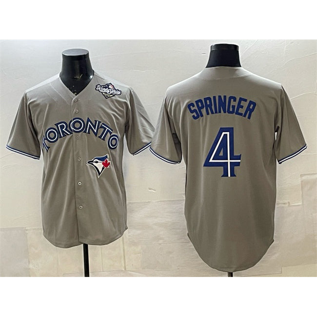 Toronto Blue Jays #4 George Springer Gray MIKSHPS 2025 World Series Cool Base Stitched Jersey