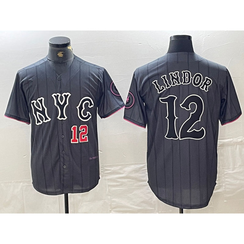 New York Mets #12 Francisco Lindor Number Grey MIKSHPS 2024 City Connect Cool Base Stitched Jerseys