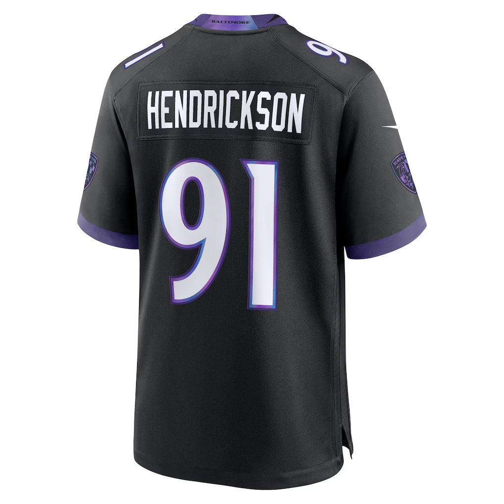 B.Ravens #91 Trey Hendrickson Black MIKSHPS Alternate Game Jersey