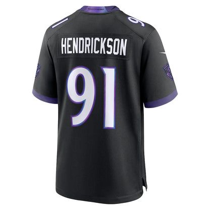 B.Ravens #91 Trey Hendrickson Black MIKSHPS Alternate Game Jersey