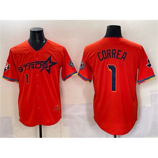 Houston Astros #1 Carlos Correa Orange MIKSHPS 2025 City Connect With Texas Patch Limited Stitched Jersey