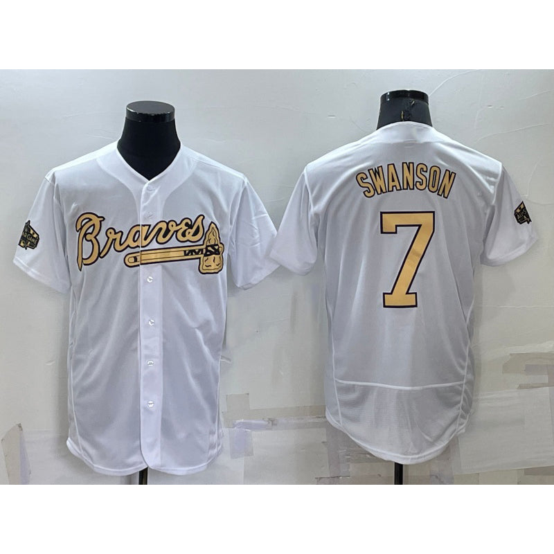 Atlanta Braves #7 Dansby Swanson White MIKSHPS 2022 All Star Stitched Flex Base Jersey