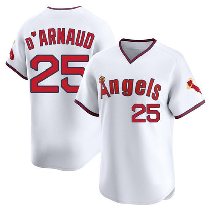Los Angeles Angels #25 Travis d'Arnaud Player White MIKSHPS T-shirt Home Limited Stitched Jerseys