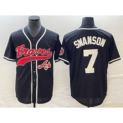 Atlanta Braves #7 Dansby Swanson Black MIKSHPS Cool Base Stitched Jersey 2