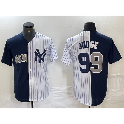 New York Yankees #99 Aaron Judge Navy White MIKSHPS Split Stitched Jersey