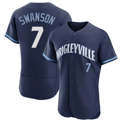 Chicago Cubs #7 Dansby Swanson Player Navy MIKSHPS City Connect Limited Elite Home Stitched Jerseys