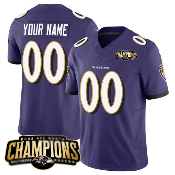 Custom B.Ravens Active Player Purple MIKSHPS 2023 F.U.S.E. AFC North Champions Vapor Limited Stitched Jersey