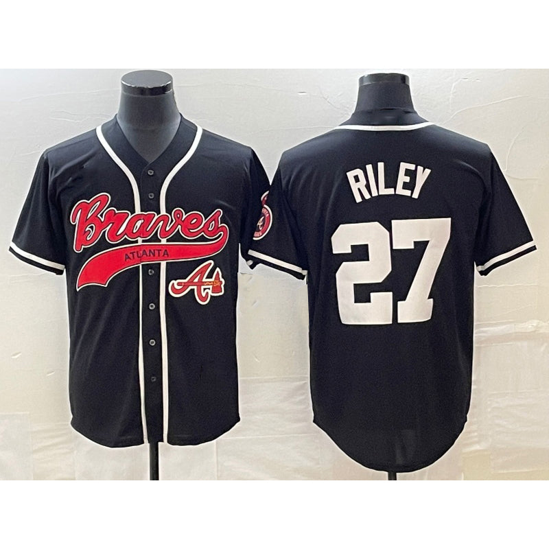 Atlanta Braves #27 Austin Riley Black MIKSHPS Cool Base Stitched Jersey 2