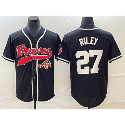 Atlanta Braves #27 Austin Riley Black MIKSHPS Cool Base Stitched Jersey 2