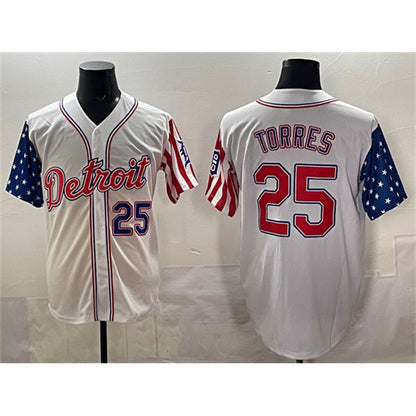 Detroit Tigers #25 Gleyber Torres White MIKSHPS 2025 Memorial Day Vapor Premier Limited Stitched Jersey