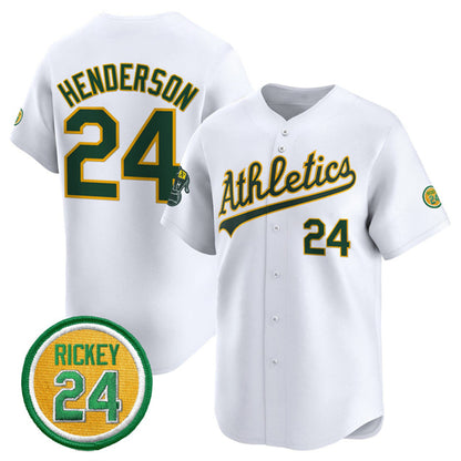 Oakland Athletics #24 Rickey Henderson White MIKSHPS 2024 Home Limited With Rickey Henderson Patch Stitched Jersey
