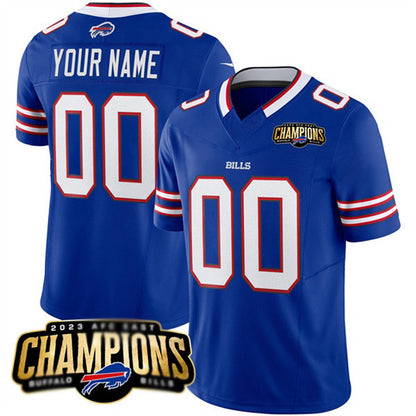 Custom B.Bills Active Player Blue MIKSHPS 2023 F.U.S.E. AFC East Champions Ptach Stitched Jersey