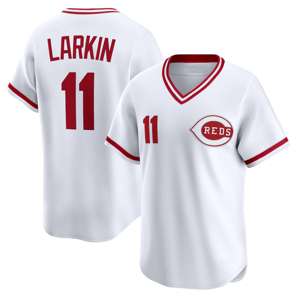 Cincinnati Reds #11 Barry Larkin White MIKSHPS Throwback Cooperstown Collection Limited Jersey